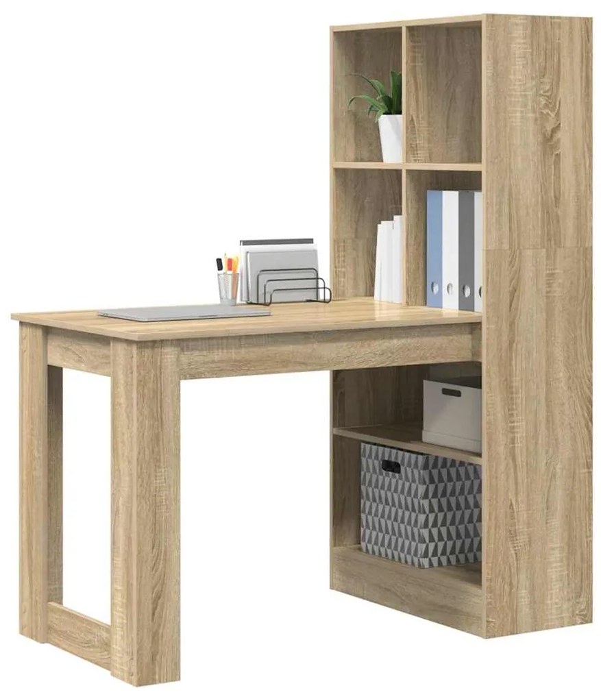 Asztal polcokkal sonoma tölgy 122 x 67 x 145 cm Faanyag