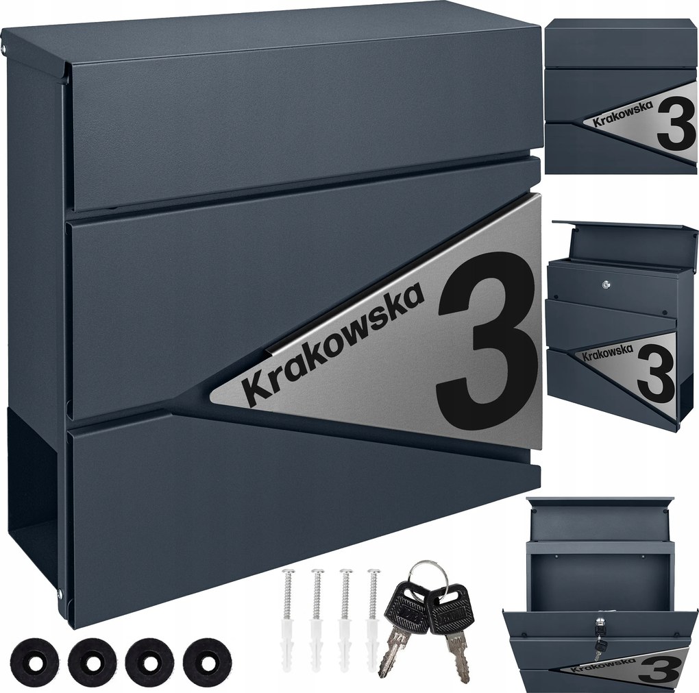 Postaláda Antracit Postaláda Házszámmal A4-ES Nagy Újságtartó