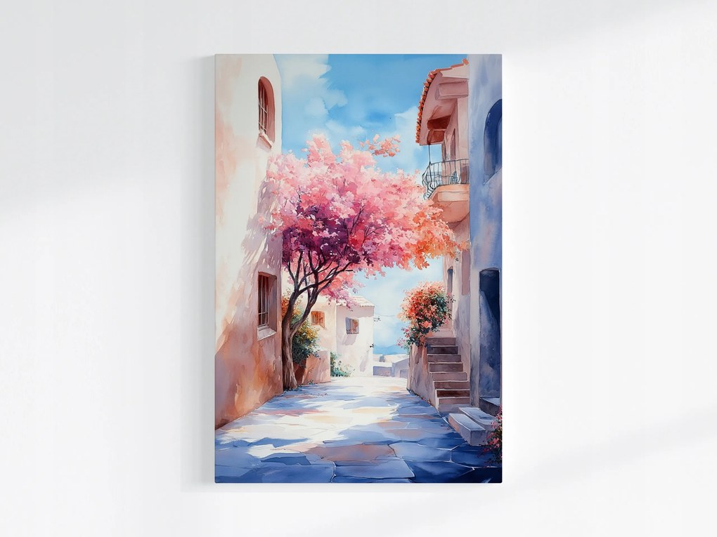 Poszter Tájkép Mediterrán Utca Fa Virágok 80x120