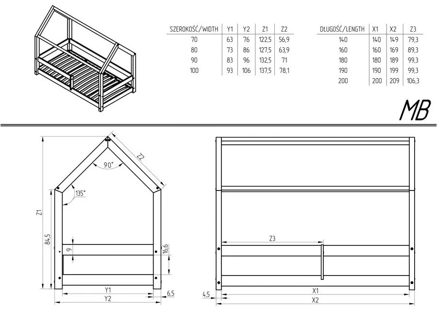 Fenyőfa házikó gyerekágy 90x190 cm Mila MB - Adeko