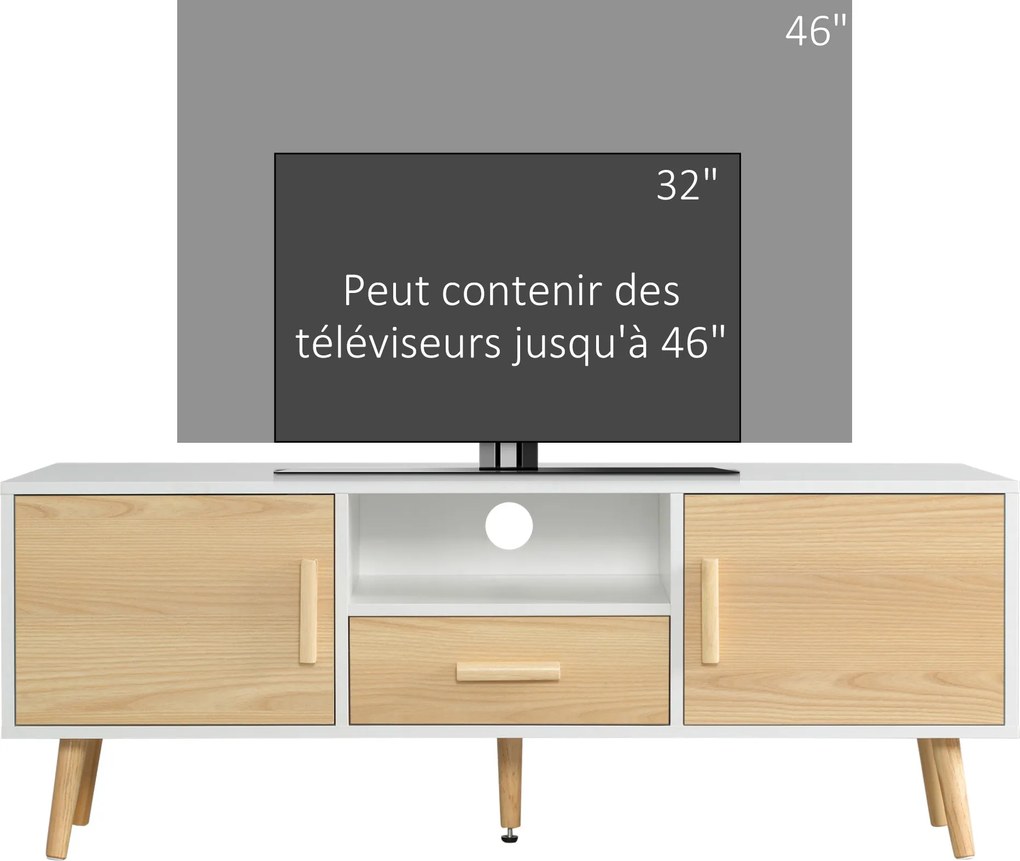 HOMCOM TV állvány TV pad TV állvány akár 46 hüvelykes TV-hez Skandináv stílusban 1 fiókkal, 2 szekrénnyel, 1 nyílással, 1 kábelkezelővel - 120 x 37 x