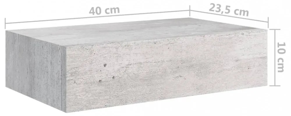 2 db betonszürke MDF falra szerelhető fiókos polc 40x23,5x10 cm