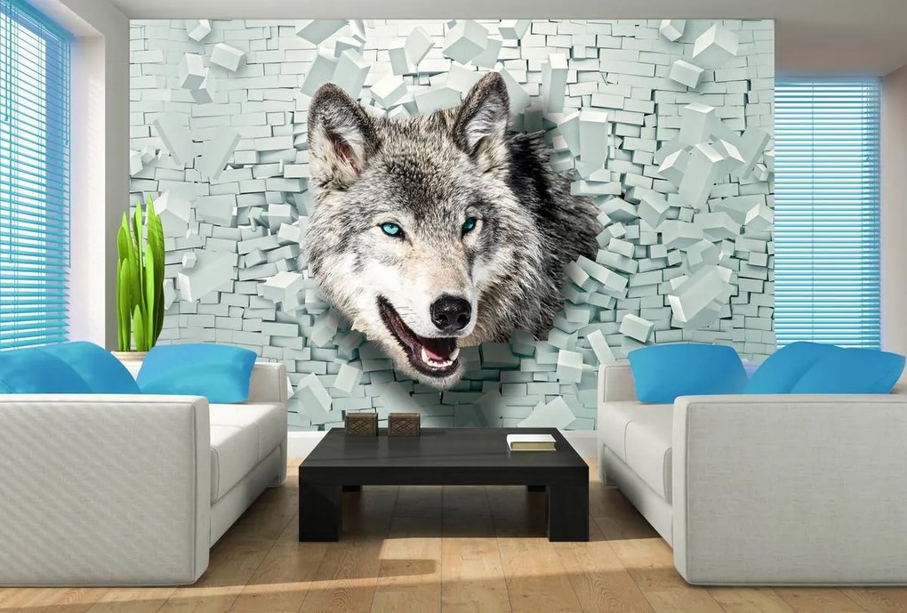Fotótapéta - A farkas előkerül a 3D-s falból (152,5x104 cm)