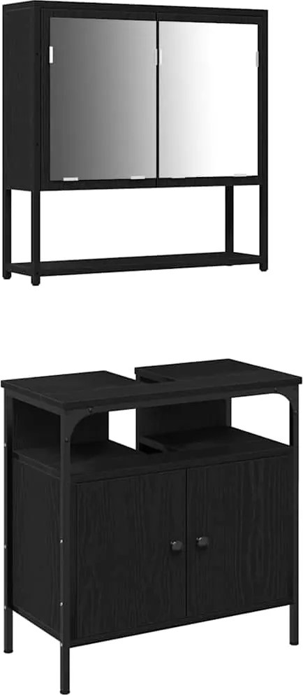vidaXL Fürdőszoba bútor szett polcokkal tárolóval 2 pcs Fekete Faanyag
