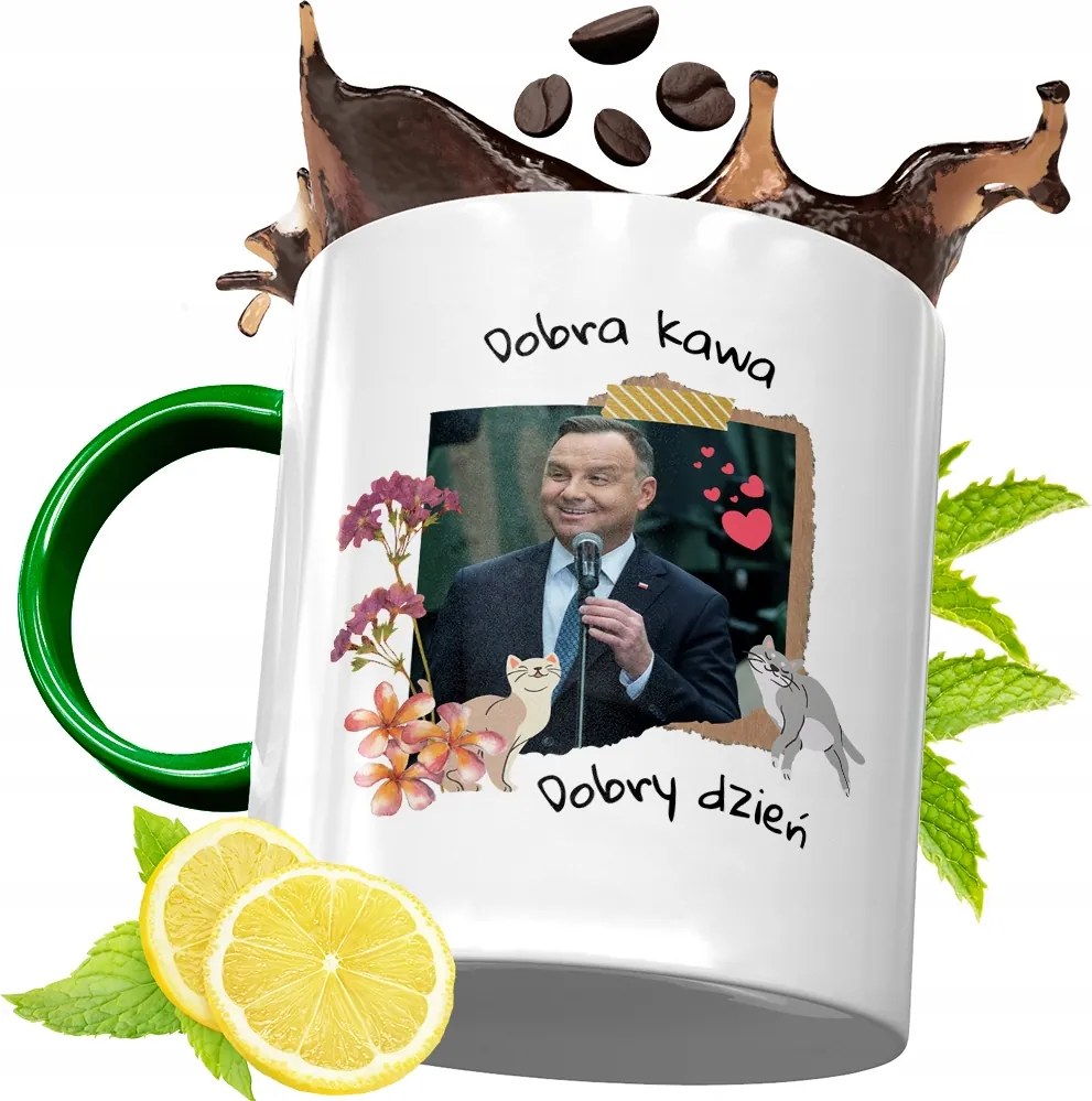 Zöld Bögre Andrzej Duda Elnök Ajándék Nyomtatott Fotóval