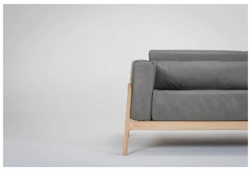 Fawn sötétszürke kanapé bivalybőrből, tömör tölgyfa szerkezettel, 210 cm - Gazzda