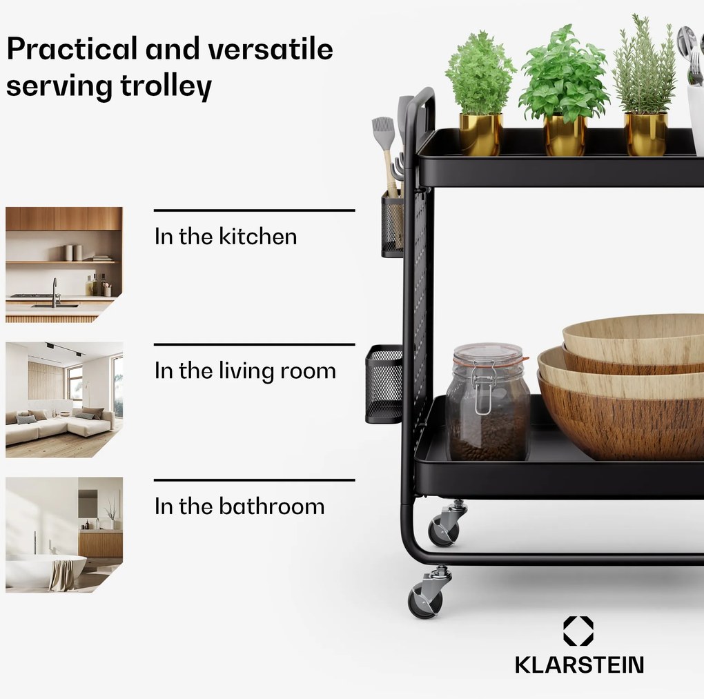 Klarstein Chibi, tálalókocsi, 2 polc, fém, kosarak, kampók, mobil
