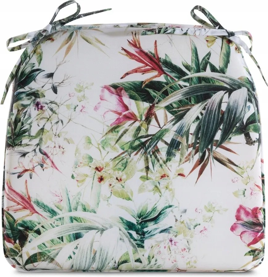 Garden vízálló székpárna 38x40x4 fehér, növényi motívummal