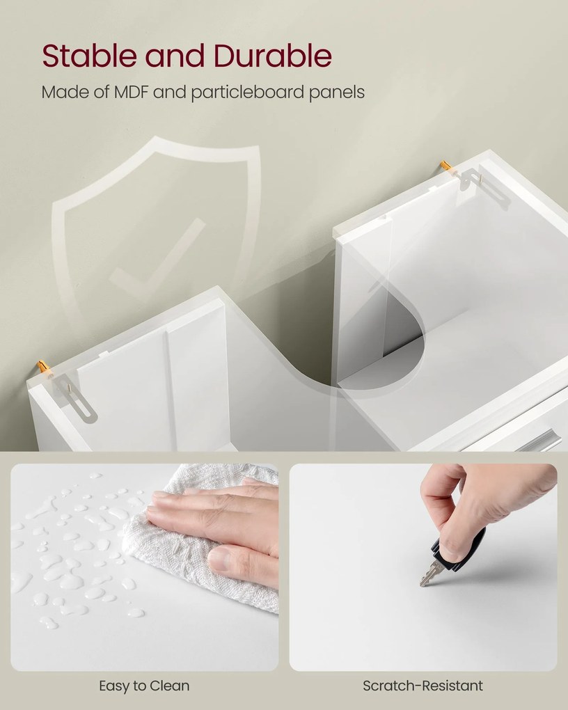 Mosogató alatti fürdőszobai szekrény, 2 rekeszes, felhőfehér