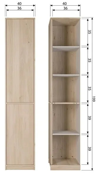 Natúr színű moduláris szekrény tölgyfa dekorral 40x199 cm Modulair – vtwonen