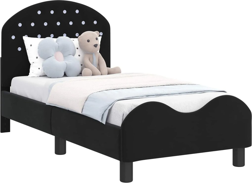vidaXL Gyerekágy keret fejtámlával Fekete 70 x 140 cm Bársony
