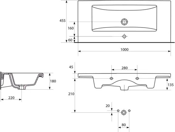 Cersanit K32-016-EX1 - Süllyesztett mosdó COMO 45x100 cm kerámia/fényes fehér