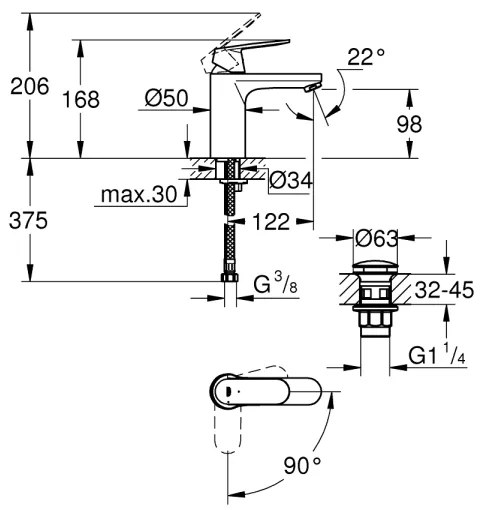 GROHE 23928000 - Mosdócsaptelep DN 15, M méret, fényes króm