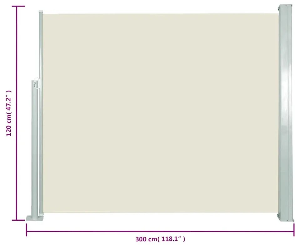 krémszínű behúzható oldalsó napellenző 120 x 300 cm