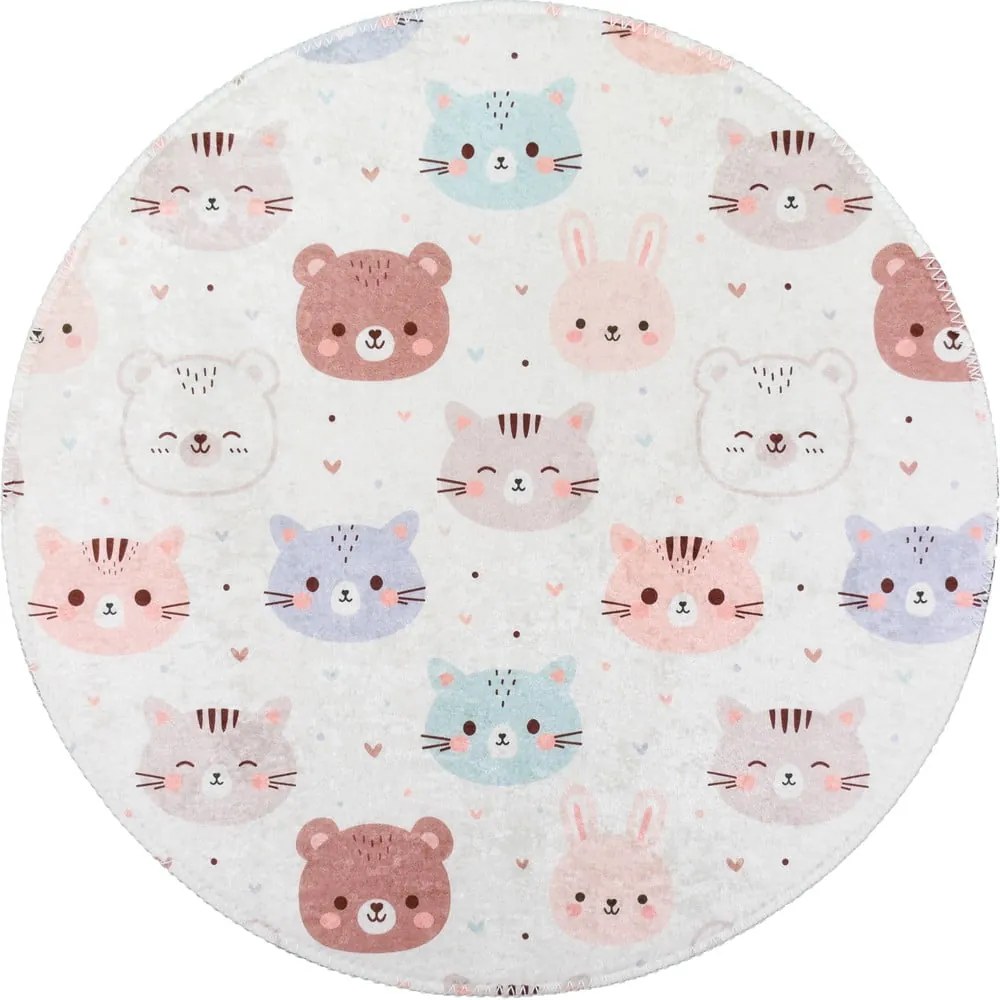 Elefántcsont színű mosható gyerek szőnyeg ø120 cm Cute Animals – Vitaus