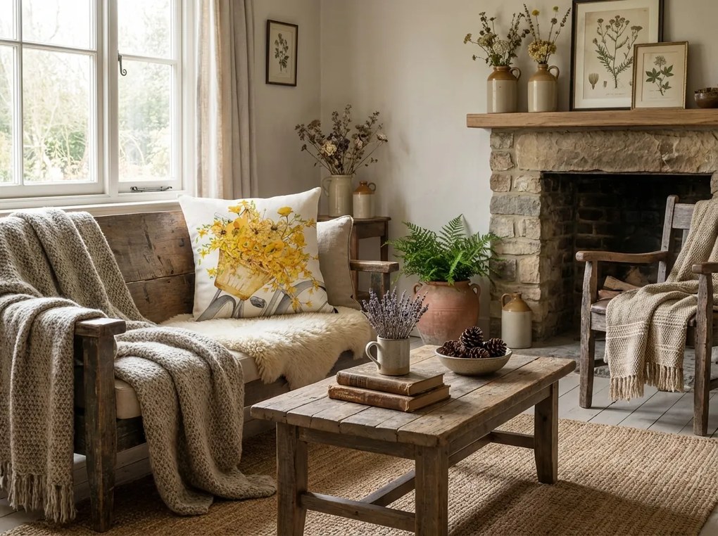 Lenvászon párnahuzat VELOBLOOM 45x45 cm, krémszínű