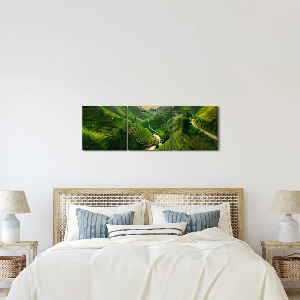 Kép - Mu Cang Chai rizsteraszok (órával) (90x30 cm)