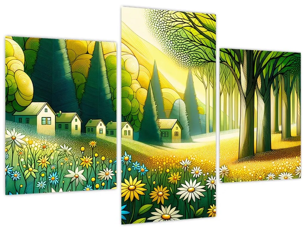 Kép - Falu sárga-zöld színekben (90x60 cm)