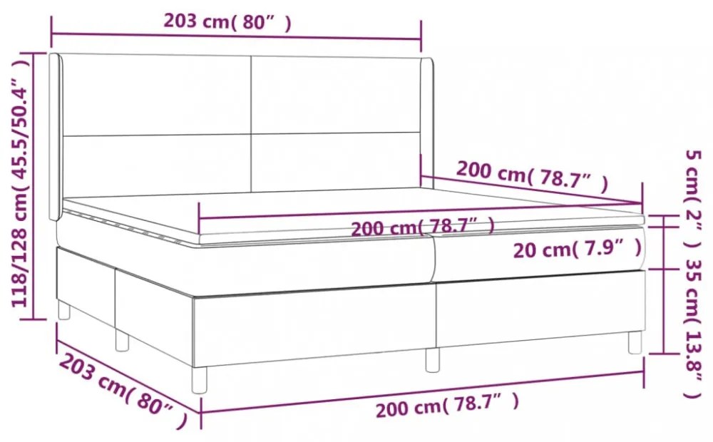 cappuccino színű műbőr rugós ágy matraccal és LED-del 200x200cm