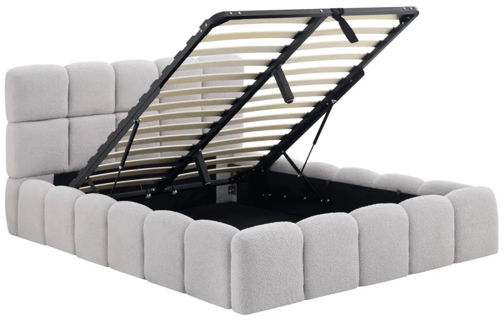 Szürke Bouclé Franciaágy Ágyneműtartóval. 140x200 MURACJA