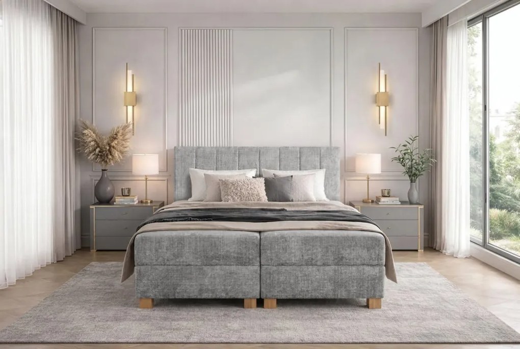 Largo kontinentális ágy ágyneműtartóval és beépített matraccal szürke 160x200 cm