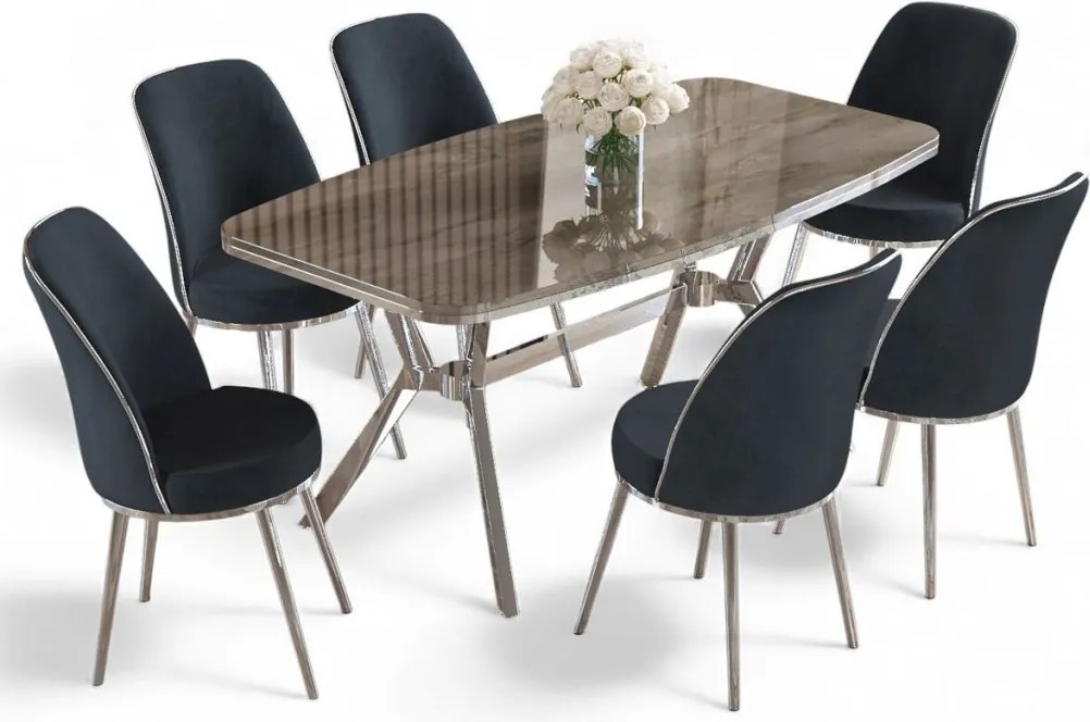 Lena étkezőgarnitúra, antracit-króm, 160 cm – TR240CHR2890