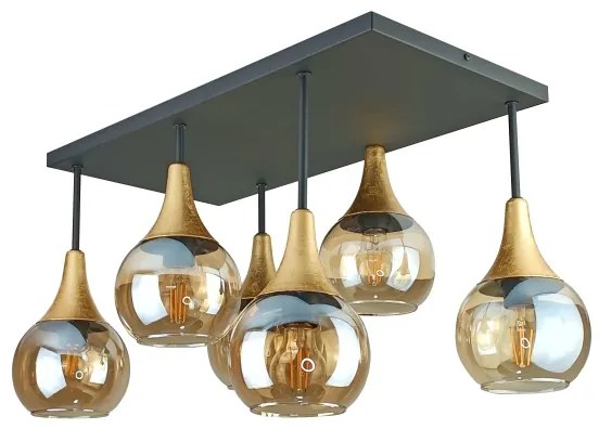 Felületre szerelhető csillár SOMA 6xE27/60W/230V fekete/arany/füstös bézs