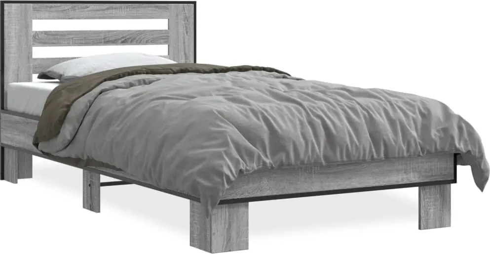 vidaXL sonoma tölgyszínű szerelt fa és fém ágykeret 75 x 190 cm