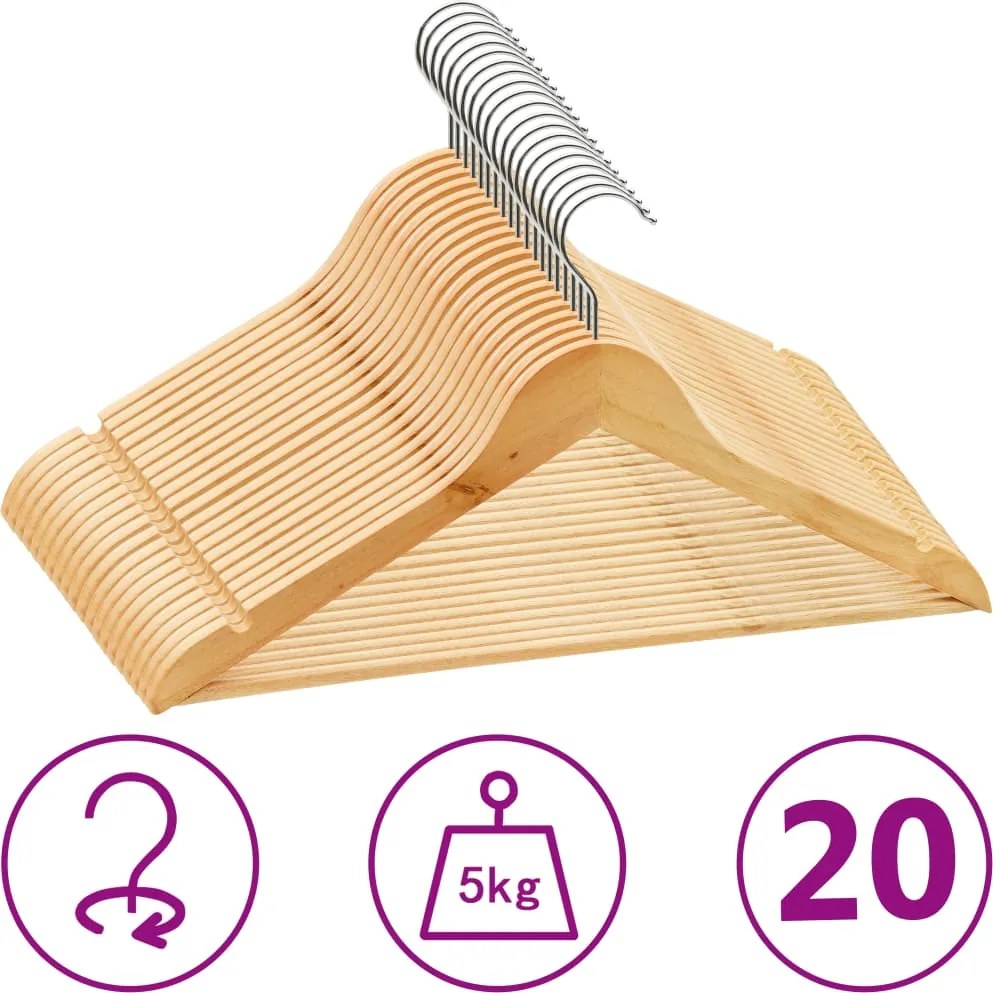 vidaXL 20 db csúszásmentes keményfa ruhaakasztó