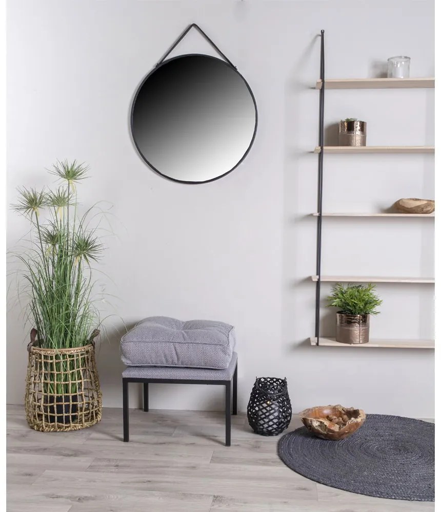 Trapani tükör acél/műbőr, fekete, ø60 cm