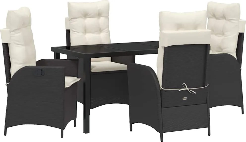 vidaXL Kert étkező szett párnával 5 pcs Fekete polirattan