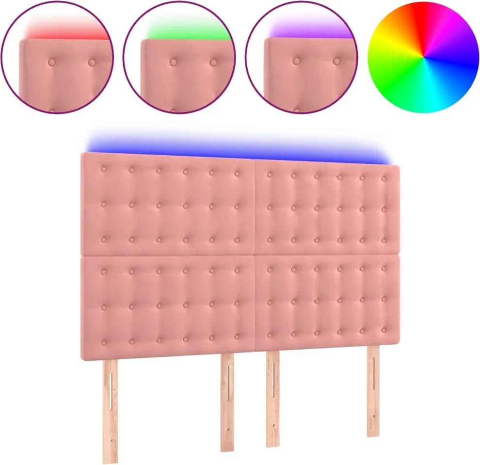 vidaXL rózsaszín bársony LED-es fejtámla 144x5x118/128 cm