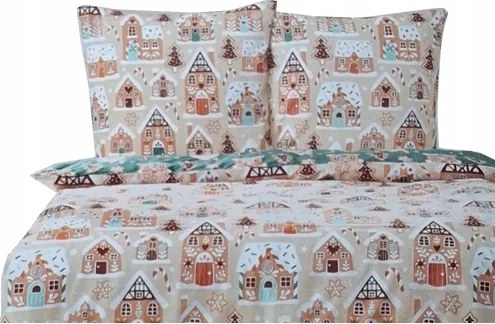 Smukee Karácsonyi pamut ágyneműhuzat 160x200 mézeskalács házikó Bézs 267