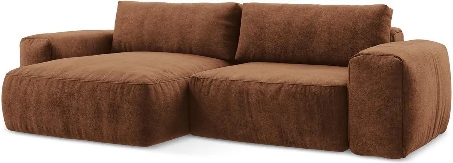 Terrakotta színű zsenília kinyitható sarokkanapé (bal oldali-heverő résszel) Kuki – Makamii