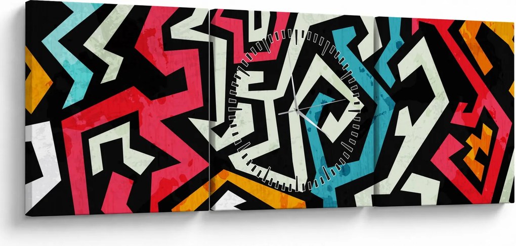 Grafikus absztrakciós kép (órával) (90x30 cm)