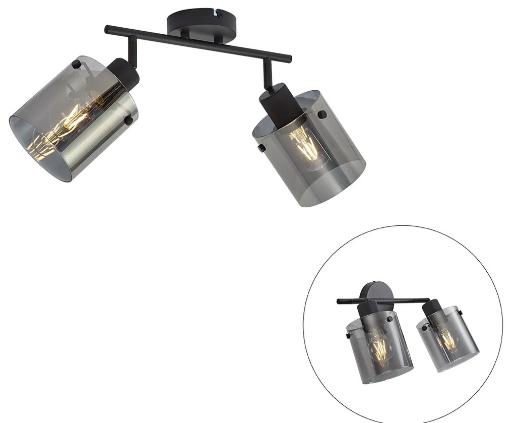 Design mennyezeti spotlámpa fekete füstüveggel 2-lámpás - Domo
