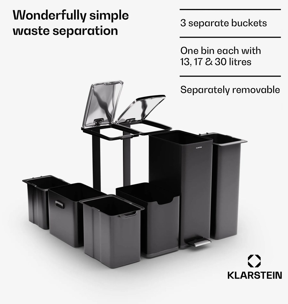Klarstein Tiyo 3 az 1-ben, szemetes, 60 literes, kivehető kosár, puha záródású