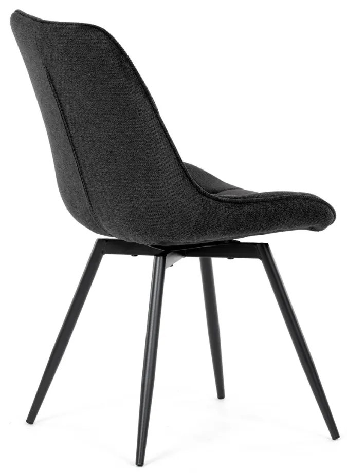 Scaun de sufragerie, tapițerie din material negru, picioare din metal negru, mecanism rotativ 90°/90° (stânga/dreapta) - funcție inversă