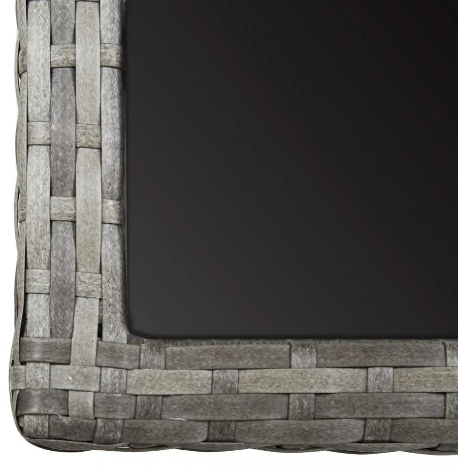 antracitszürke polyrattan és üveglapos kerti asztal 110x53x72cm