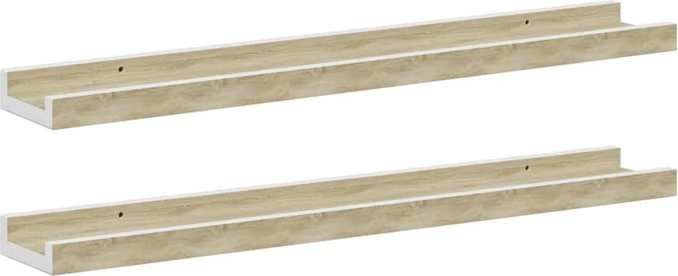 vidaXL 2 db fehér és sonoma tölgy színű fali polc 60 x 9 x 3 cm