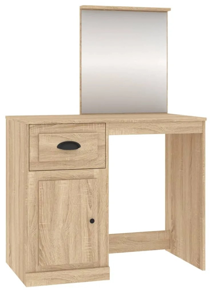 sonoma tölgy színű szerelt fa tükrös pipereasztal 90x50x132,5cm