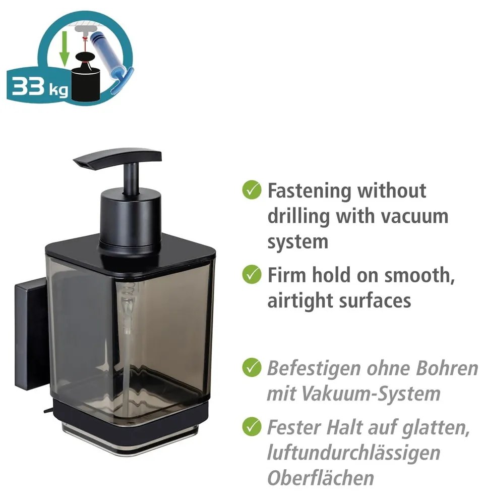 Fekete öntapadós műanyag szappanadagoló 340 ml Quadro – Wenko