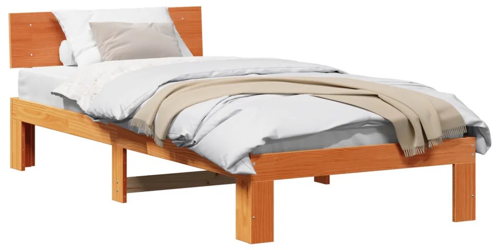 ágykeret fejtámlával gyantázott barna 90x190 cm tömör fenyőből