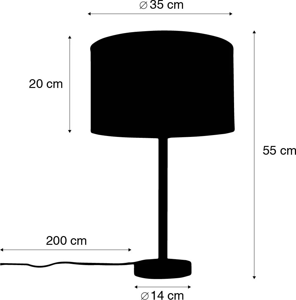 Modern asztali lámpa fekete világosbarna szövet búrával 35 cm - Simplo