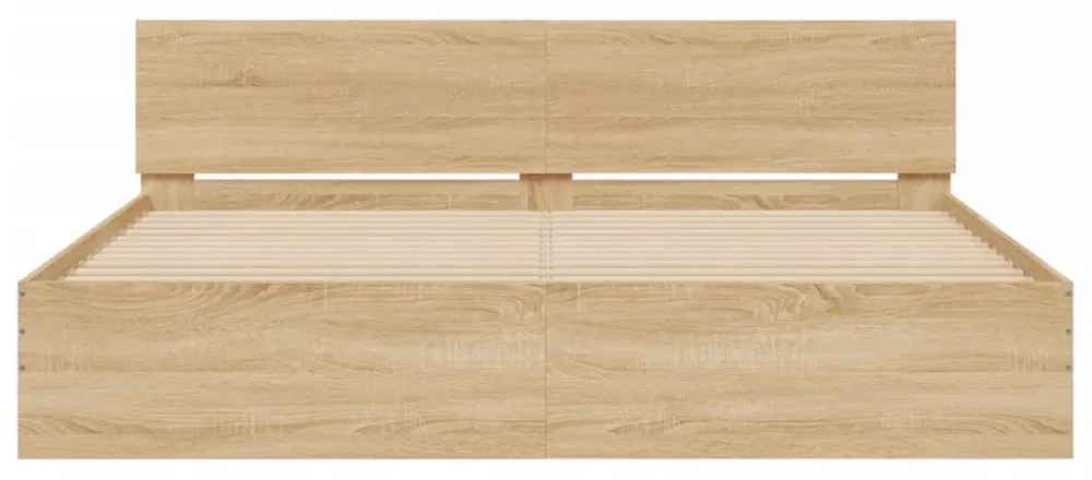 sonoma tölgy színű ágykeret fejtámlával és LED-del 200 x 200 cm