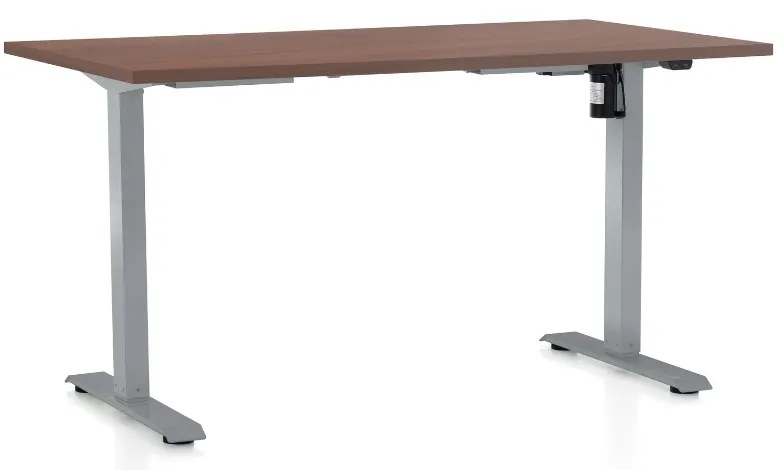 Állítható magasságú asztal OfficeTech A, 140 x 80 cm, szürke alap, dió