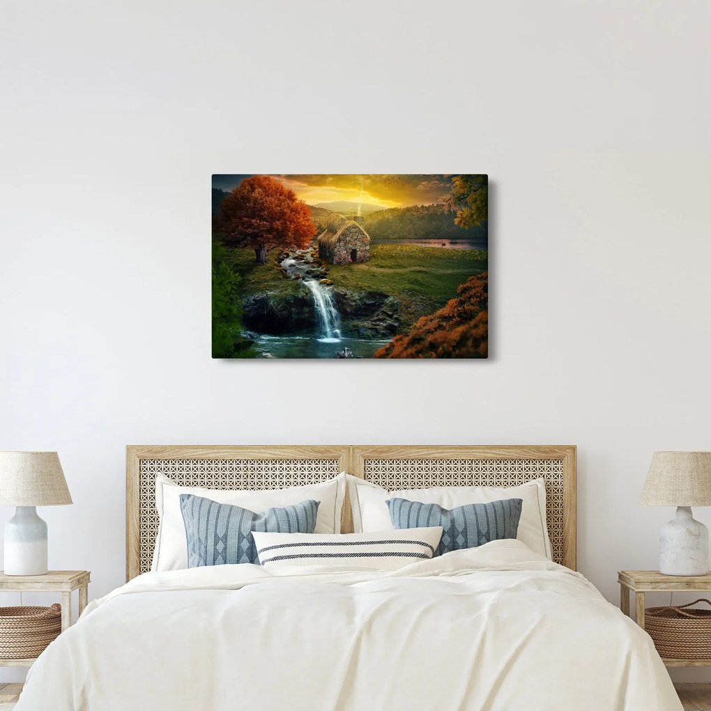 Egy ház képe egy mesebeli tájban (90x60 cm)