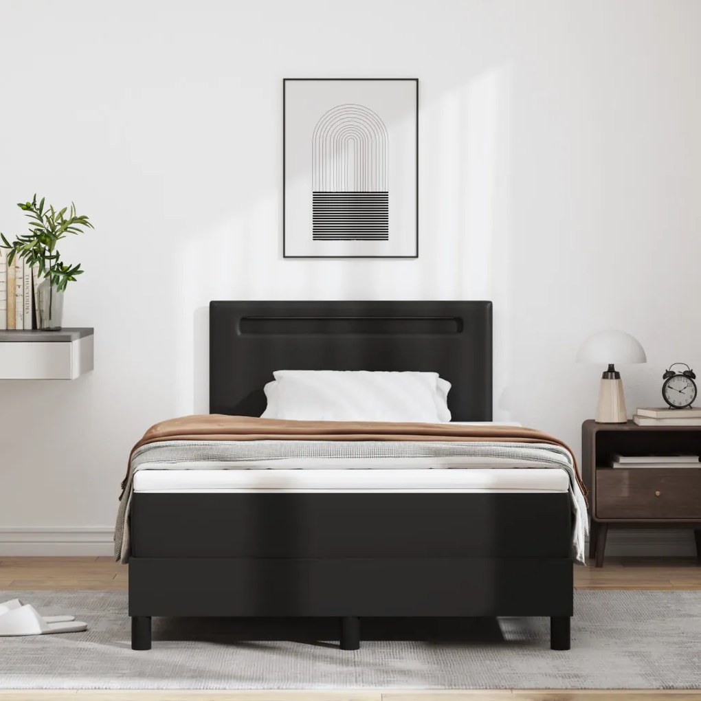 Boxspring Ágy Matrac Készlettel - Fekete, Kis Dupla, Műbőr