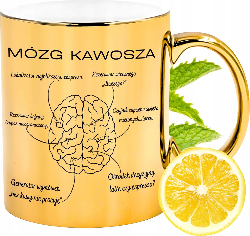 Arany csillogó kávés agy bögre ajándék fényképes nyomtatással