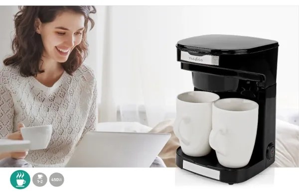 Nedis KACM140EBK - Kávégép két csészéhez 450W/230V 0,25 l